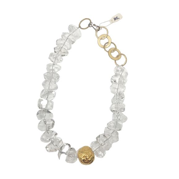 2/$30 Necklace Clear Beads Gold Hammered Metal Clasp Closure $105 NEW - Picture 3 of 7